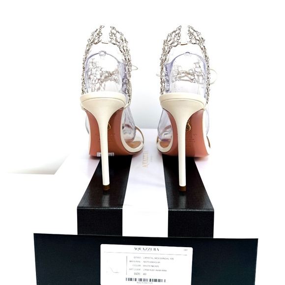Aquazzura White Crystal Web Leather Ankle-Tie Leather Stiletto Sandal US… - Picture 11 of 13